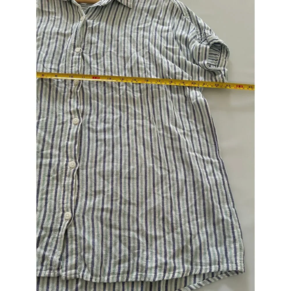 Marine Layer Striped Button Down Blouse Womens Large Nautical Casual Beach Linen - Picture 7 of 10